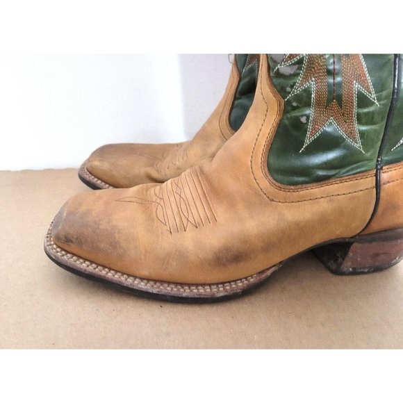 Ariat Brown Green Leather Cowboy Western Boots Mens Size 10.5 Square Toe Rodeo - Picture 6 of 10